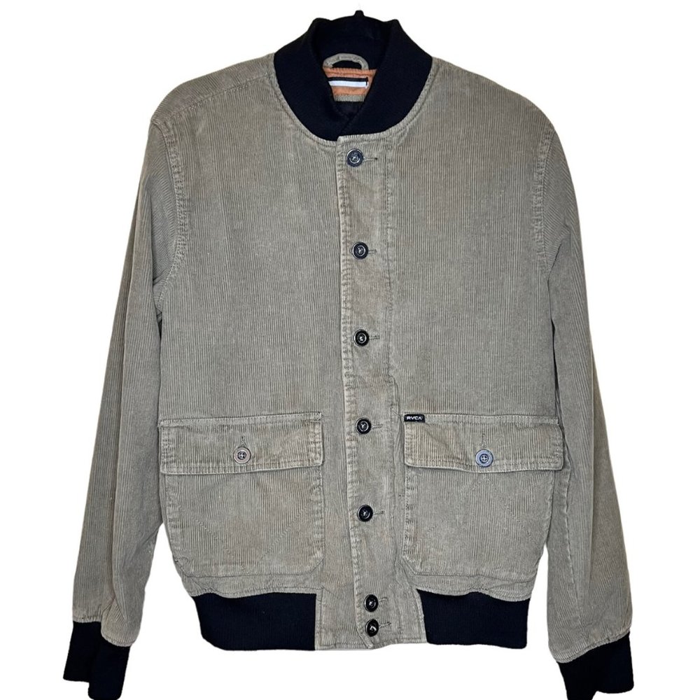 RVCA Nature X Industry Corduroy Bomber Style Army Green Jacket GUC Size Small